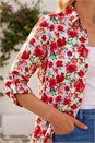 Red Floral Collared Tab Sleeve Shirt, Image 3 of 4