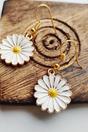 White Sunflower Charm Dainty Boho Hook Earrings, Image 2 of 5