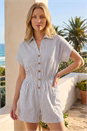 Light Blue Stripe Print Front Pocket Playsuit, Image 1 of 4