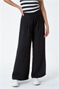 Black Plain Elastic Waist  Wide Leg Trouser, Image 4 of 5