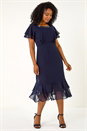 Navy  Petite Double Frill Midi Dress, Image 2 of 5