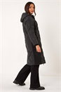 Black Longline Diamond Quilt Hooded Coat, Image 3 of 5
