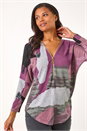 Mauve Brushed Print Zip Detail Top, Image 4 of 5