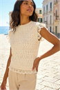 Cream  Frill Lace Knitted Top, Image 2 of 4