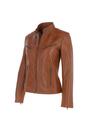 Tan 'lolita' Real Leather Mandarin Collar Biker Jacket, Image 3 of 5