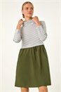 Khaki Stripe Print High Neck Smock Dress, Image 2 of 5