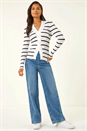 White Stripe Cable Split Detail Rib Jumper, Image 2 of 5