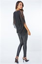 Black Sequin Embellished Trim Chiffon Overlay Top, Image 3 of 5