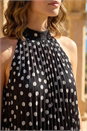 Black Petite Polka Dot Halter Neck Pleat Dress, Image 4 of 4