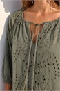 Khaki Cotton Broderie Tiered Smock Dress, Image 4 of 4