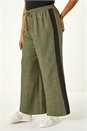 Khaki Curve Side Stripe Wide Leg Trouser, Image 4 of 5