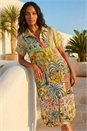 Olive Palm Landscape Collar Midi Dress , Image 2 of 4