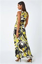 Lime Abstract Print Halter Neck Maxi Dress, Image 2 of 5