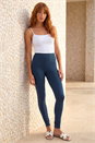 Navy Plain Stretch Elastic Waist Leggings, Image 1 of 4