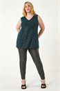 Teal Curve Sparkle Vest Stretch Top, Image 2 of 5