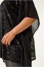 Black Curve Full Sequin Chiffon Overlay Top, Image 5 of 5