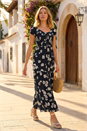 Black Shirred Floral Sweetheart Neck Dress, Image 1 of 4