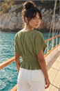Green Dusk Cotton Textured Pintuck Top, Image 3 of 4