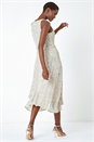 Silver Halter Neck Sequin Midi Stretch Dress, Image 4 of 6