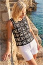 Black Petite Crochet Patchwork Top, Image 1 of 4