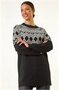 Black Mono Fairisle Tunic Knit Jumper, Image 1 of 5