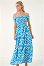 Blue Aztec Bardot Dress, Image 4 of 5