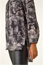 Black Abstract Print Collar Button Up Detail Blouse, Image 5 of 5