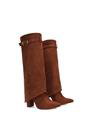 Brown XY LONDON Brown 'Aaliyah' Fold Over Boots Block Heel Buckle Point Toe, Image 3 of 6