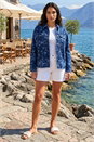 Indigo Floral Print Pocket Jacket, Image 2 of 4