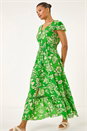 Green Floral Frill Maxi Dress, Image 1 of 5