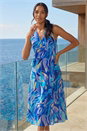 Blue Floral Print Wrap Chiffon Midi Dress, Image 2 of 4