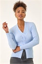 Light Blue  Cable Split Detail Rib Jumper, Image 4 of 5