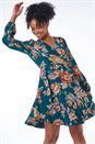 Dark Green Petite Floral Wrap Dress, Image 1 of 5