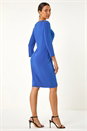 Royal Blue Stretch Side Ruched Midi Dress, Image 3 of 5