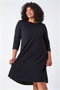 Black Curve Pocket Detail Swing Stretch Dress , Image 1 of 5