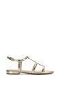 Gold XY LONDON Gold 'Danielle' Flat Strappy Caged Square Toe Sandals With Buckle, Image 1 of 6