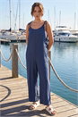 Navy  Petite Strappy Tie Button Jumpsuit, Image 3 of 4