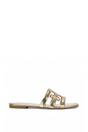 Gold XY LONDON Gold 'Ellie' Square Toe Cut Out Strap Flat Sandal Slides, Image 1 of 5