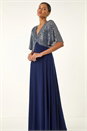 Navy  Sequin Flutter Sleeve Midi Dress, Image 1 of 5