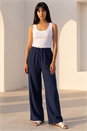 Navy  Petite Linen Blend Wide Leg Trouser, Image 1 of 4