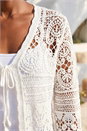 White Petite Cotton Crochet Knit Cardigan , Image 4 of 4