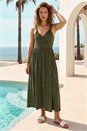 KHAKI Bead Detail Wrap Front Midi Dress, Image 1 of 4