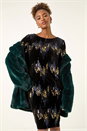 Navy  Sequin Velvet Shift Stretch Dress, Image 2 of 6