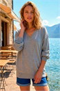 Grey Plain V-Neck Stretch Longline Jumper, Image 2 of 4