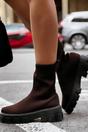 Brown Brown Cleated Pull On Knit Chunky Sole Sock Ankle Boots - Melissa, Image 1 of 2