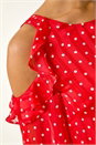 Red Spot Print Frill Cold Shoulder Top, Image 5 of 5