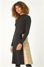 Camel  Contrast Panel Belt Knitted Dress, Image 2 of 5