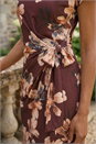 Brown Floral Twist Stretch Dress, Image 4 of 4