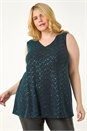 Teal Curve Sparkle Vest Stretch Top, Image 4 of 5