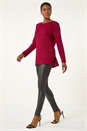 Red Glitter Cowl Back Stretch Tunic Top, Image 2 of 5